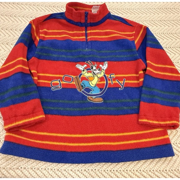 Disney Other - The Disney Store Goofy 1/4 Zip Fleece Youth Small Stripe Vintage 90s Retro